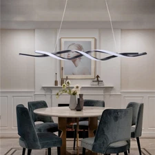 Modern Linear Wavy Kitchen Island Hanging Light LED Pendant Fixture Dining Room