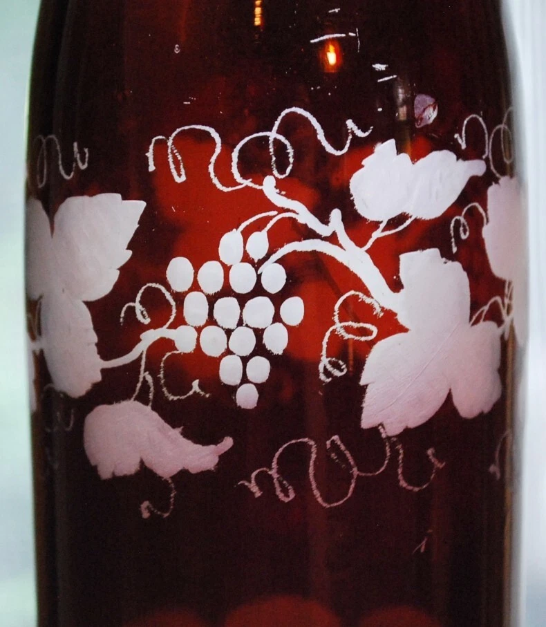 RARO Antiguo Victoriano GRABADO VID JARRA Arte Vidrio Corte a Mano PINTADO ROJO Foto 2 de 4