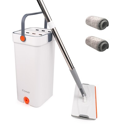 360° FLACHMOPPEIMER SET SQUEEZE DRY MIKROFASER BODENWISCHER REINIGER 2 NACHFÜLLPADS