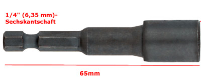 Metabo Bits Bit Steckschlüssel Einsatz 6mm 9mm 1/4'' Aufnahme 65mm magnetisch