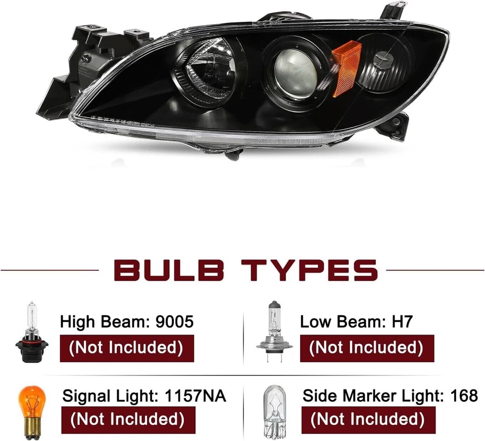 Черные фары 2004-2009 годов выпуска подходят для седана Mazda 3 галогенные прожекторы фары левая + правая - Изображение 4 из 4