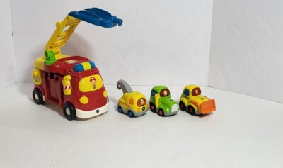 Lot 4 Vtech Go Go Smart Wheels Vehicles And Big Fire Truck, Tractor, Tow Truck