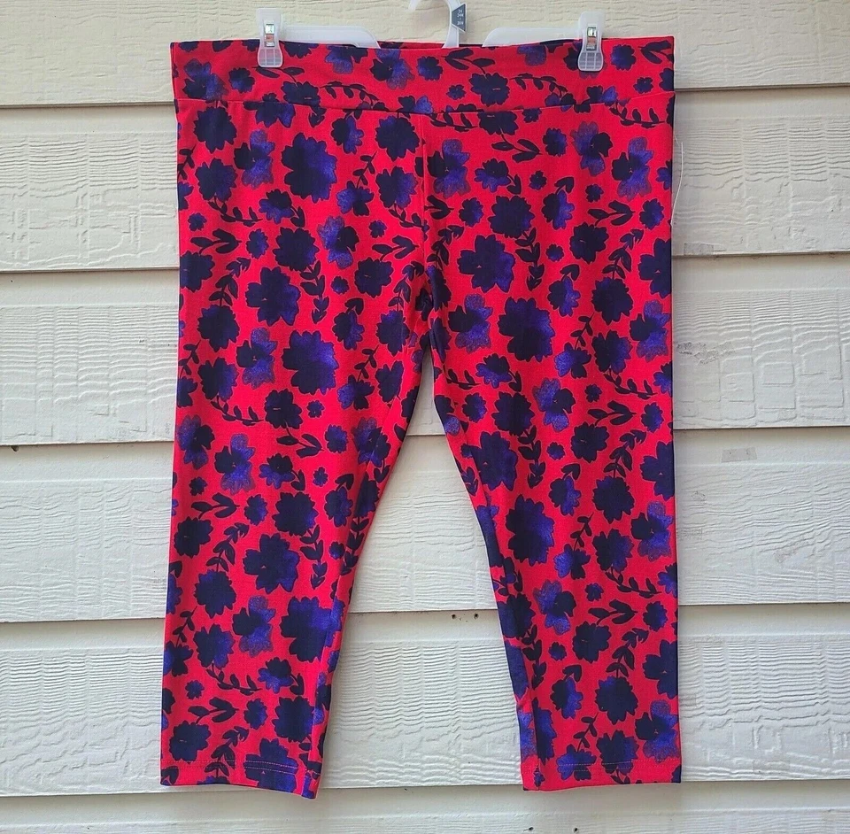Leggings capri cortos florales rojos azules para mujer WTC Americana talla XXXL (22) Foto 2 de 4