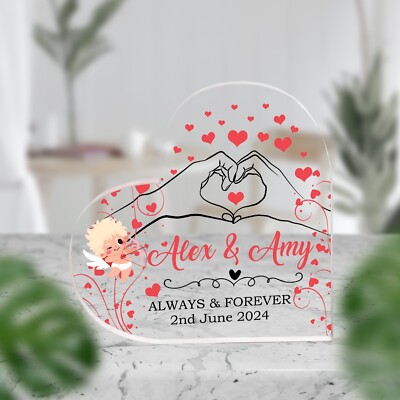 Personalized Love Couple Hand Heart Acrylic Block Gift for Couples