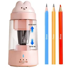 Electric Pencil Sharpener Pink Bunny Pencil Sharpener for Colored Pencils Aut...