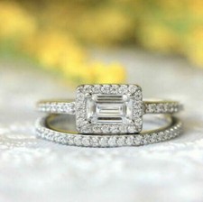 Emerald Cut 2.75Ct Diamond Solid 14K White Gold Bridal Ring Set Simulated Size 6