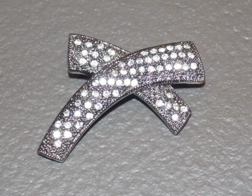 Vintage EISENBERG ICE Modern X Cross Bow Clear RHinestone Silvertone Brooch