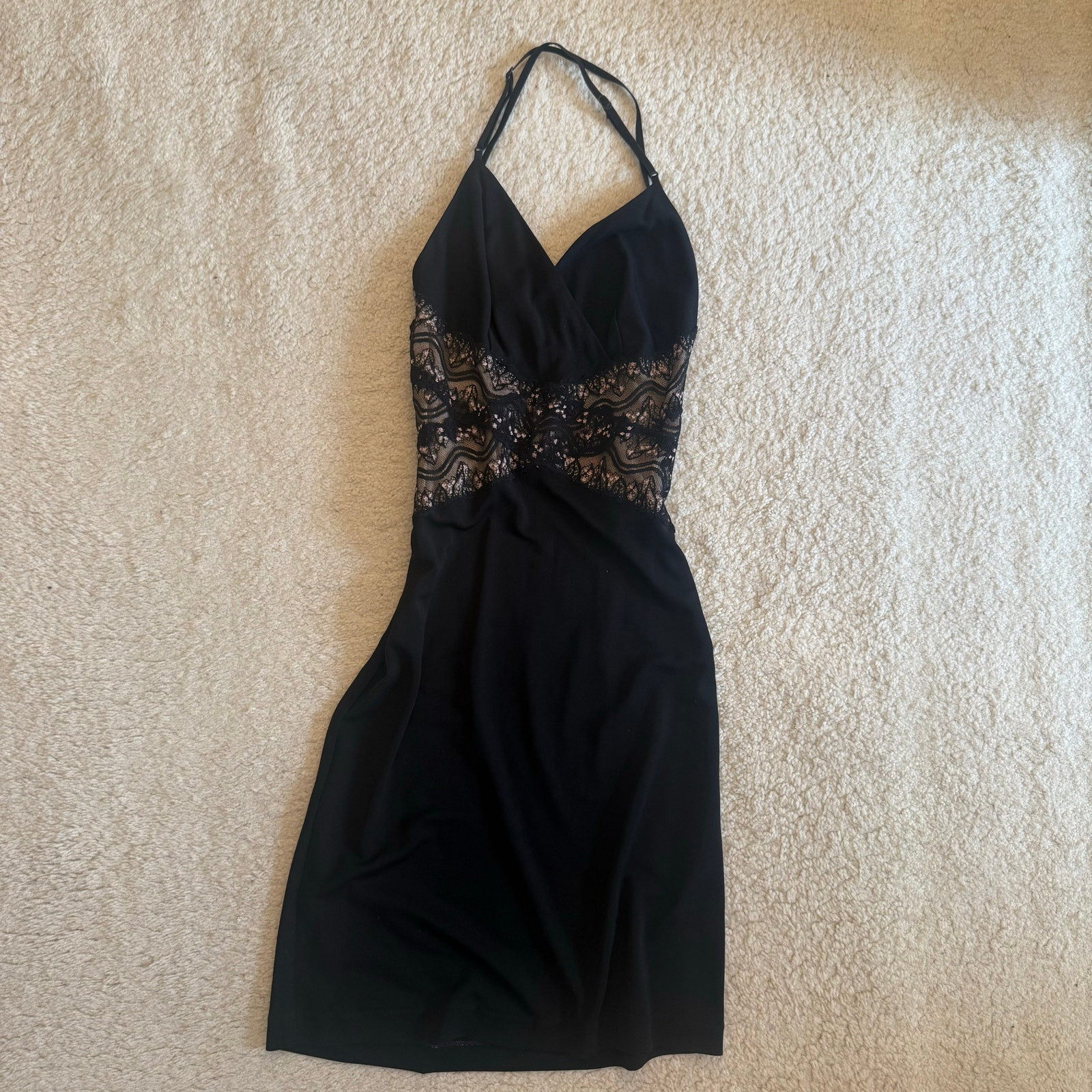 VTG 90s Y2K NICOLE MILLER Black and Pink Lace Bodycon Cocktail Dress LBD Size 8