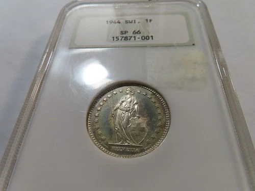 D32 Switzerland 1944 Silver Franc NGC SP-66 Old Fatty Holder Top Pop:1/2 Toning