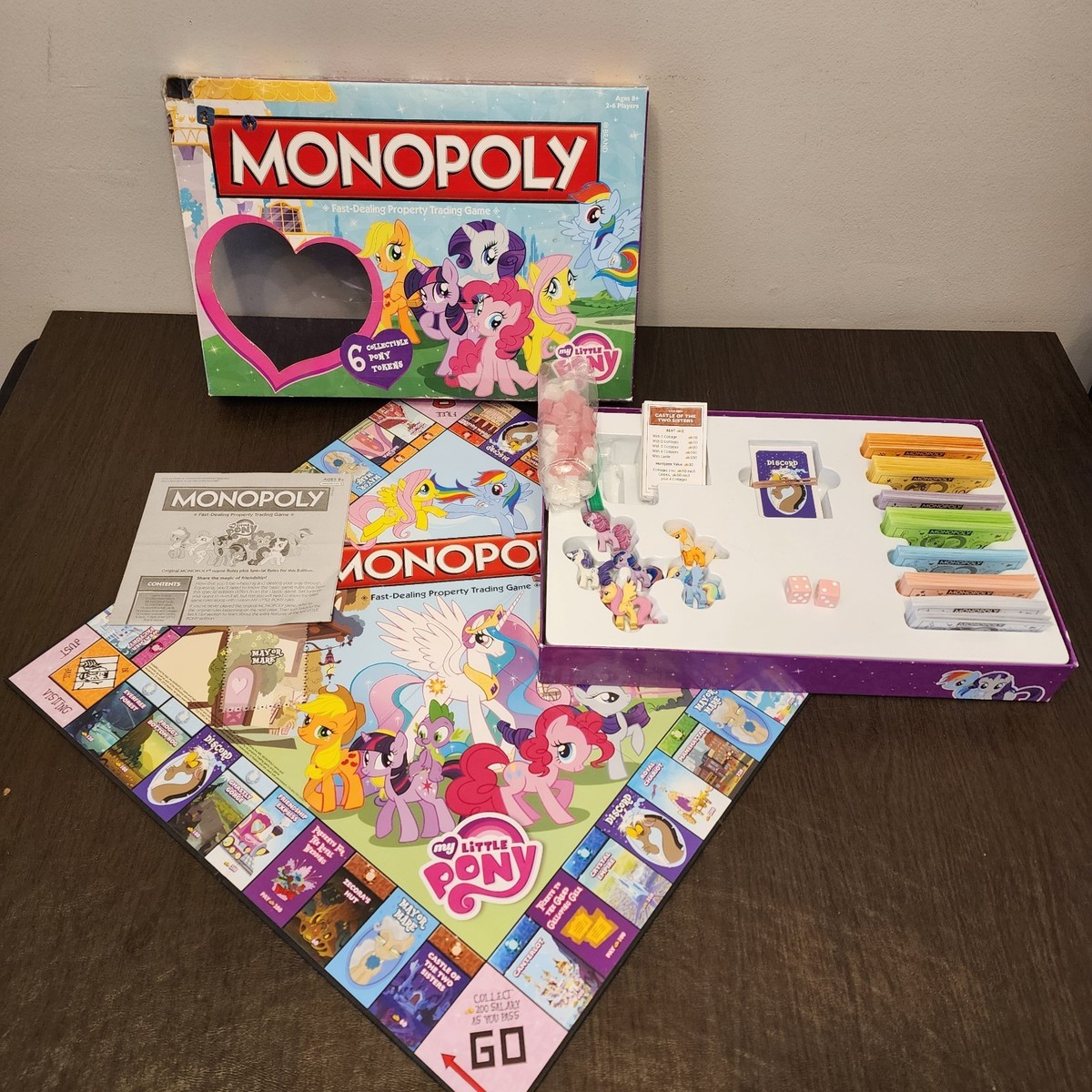 2013 MY LITTLE PONY MONOPOLY BOARD GAME w/6 Collectible Figures