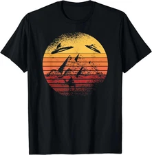 Retro UFO Aliens T-Shirt | Vintage Pyramid Sunset Unisex Graphic Tee