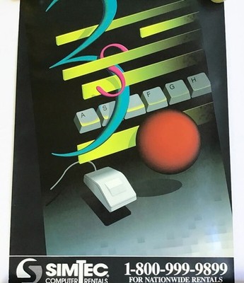 Simtec Computer Rentals Poster Vintage 80s 90s Tech Advertising Graphic Decor Ad