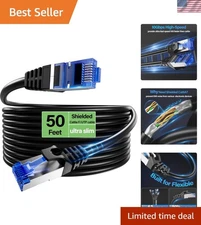 Cat6A Ethernet Cable Shielded 10Gbps 50 ft, Slim Shielded F/UTP Ethernet Cabl...