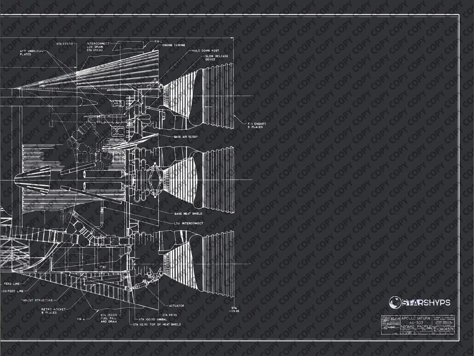 Nasa Apollo Saturn V Schematic Poster (Blue) 72" x 12" Unframed - Image 3 of 4