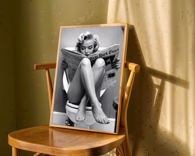 Marilyn Monroe on the Toilet - Black and White Print Poster