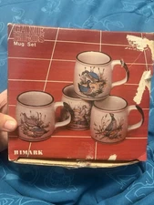 NIB Vintage Himark Set 4 Coffee Tea Mugs Cups Game Birds Ducks Quails Stoneware