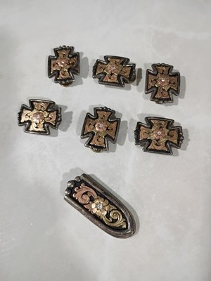 Bob Berg Conchos and Belt Tip Vintage Stamped Full Set