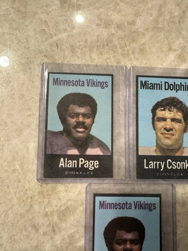 3 件装 Larry Csonka ALAN 页 1972 年 NFLPA Fabric Cloth 铁杆 ONS 维京人 迈阿密 罕见 — 第 3/4 张图片