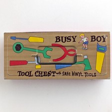 Busy Boy Tool Chest Set With Six Tools Kids Toy in a Tin Box c1960s Ohio Art