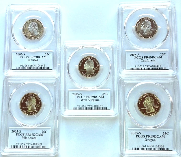 2005 S State Quarter Set PCGS High Graded PR69DCAM (CA/KS/OR/MN/WV) - Image 2 of 4