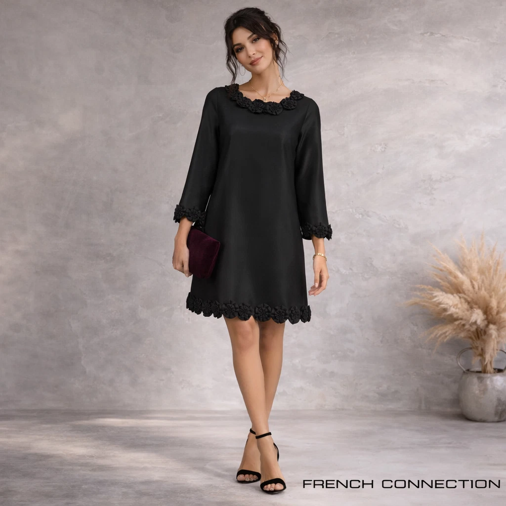 french connection black silk dress "French Connection" Black Vintage Silky Dress