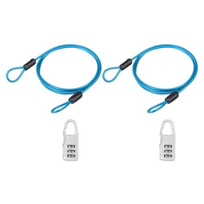 2 Set 0.1 Inch 3.28 ft Safety Cable Wire with Anti-lost Combination Lock, Blue