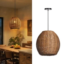 13.7" Rattan Pendant Lighting Boho Handwoven Ceiling Hanging lampshade Farmho...