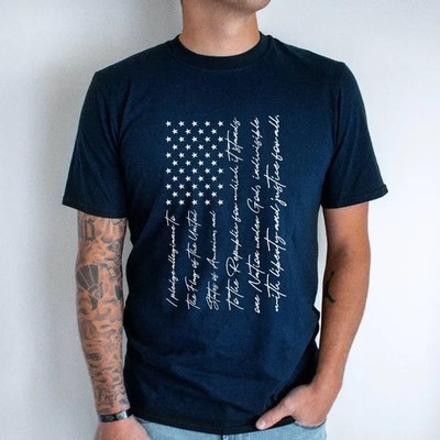 USA Flag Pledge of Allegiance Comfort Tee Patriotic American Shirt