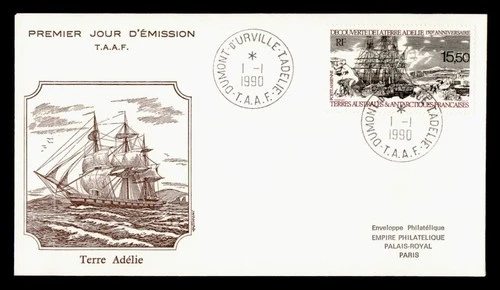 DR WHO 1990 FRENCH ANTARCTIC FSAT FDC TERRE ADELIE SHIP CACHET 15.50 M70635