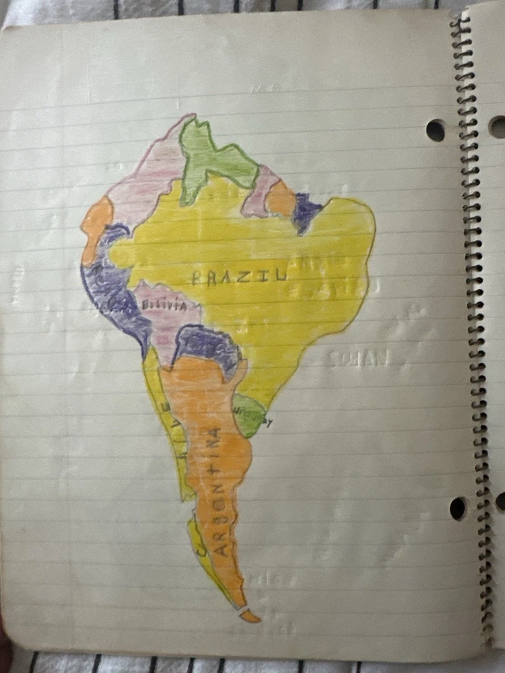 Vintage 1954 Penworthy Notebook Student Work Hand Drawn Colored Maps &Arithmetic Foto 4 de 4