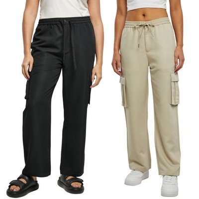 Urban Classics Ladies Viscose Straight Leg Cargo Pants Women's Loose Fit New