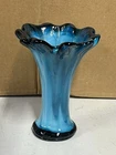 Vintage MCM 1950s Hand Blown Murano Glass Art Vase Ruffled Rim 6 In