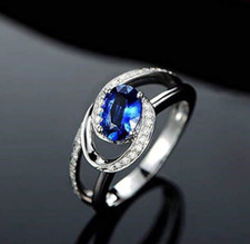 Promise Ring Silver Plated Glossy Ring For Christmas Gift 2Ct Simulated Sapphire