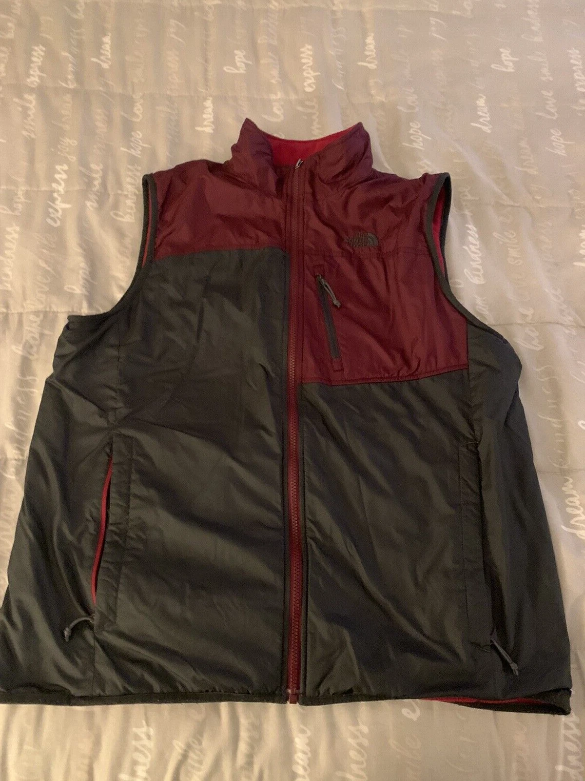 The North Face Vest Mens Large Red Reversible Full Zip Fleece Softshell