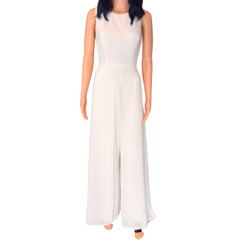Adrianna Papell White Overlay Jumpsuit Size 10 Wedding Bride Formal $155