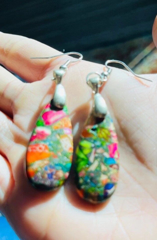 1 пара сережек из океанской яшмы и ожерелье из стерлингового серебра 925 пробы с подвеской - Изображение 4 из 4