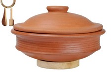 Handmade Terracotta Clay Handi Earthen Pot for Cooking with Lid Brown 1 L