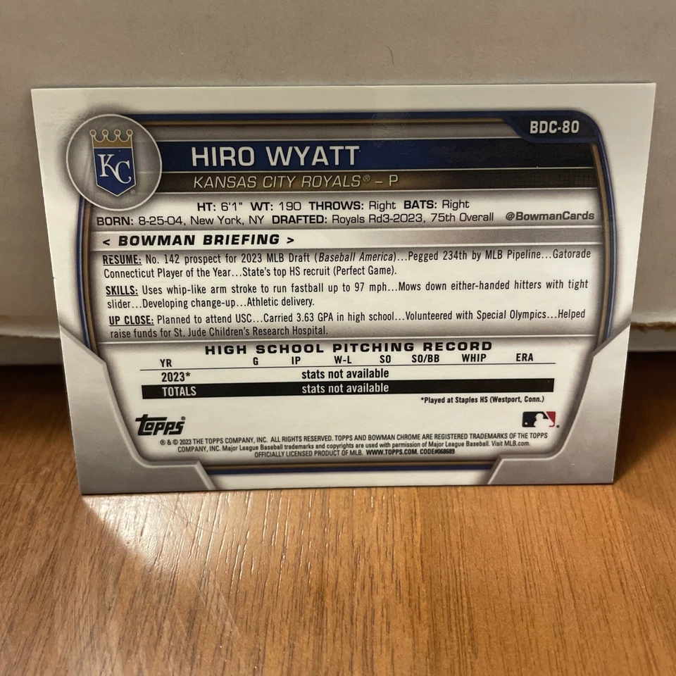 HIRO WYATT 2023 BOWMAN CHROME 1ST GREEN GRASS ROYALS /99 - Image 2 of 2
