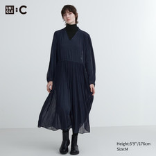 UNIQLO  NAVY Clare Waight Keller CHIFFON PLEATED LONG SLEEVED DRESS NEW NWT €60