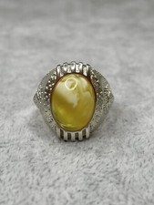 Genuine Baltic Amber Stone Ring for Men.Unisex Amber Ring With Sterling Silver.