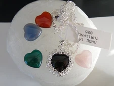 Sterling Silver 925 Interchangeable Gemstone Locket Heart Pendant Necklace