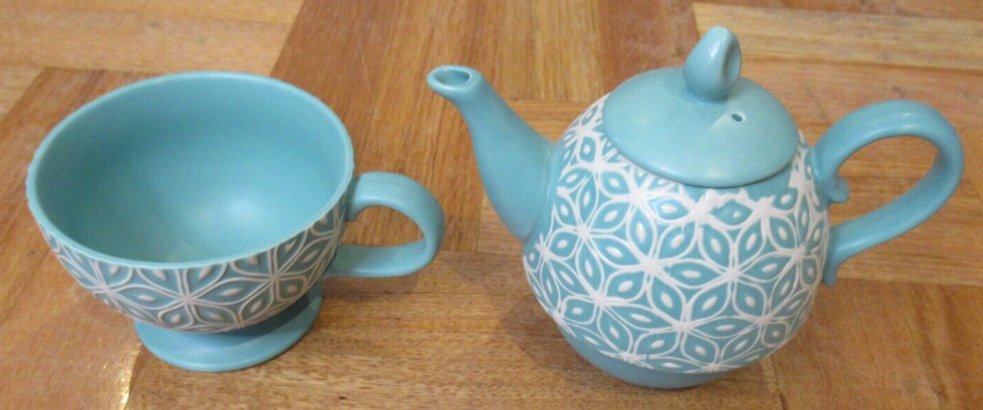 T2 Tea For One Teapot + Cup Set Stoneware Popscotch Collection Hand