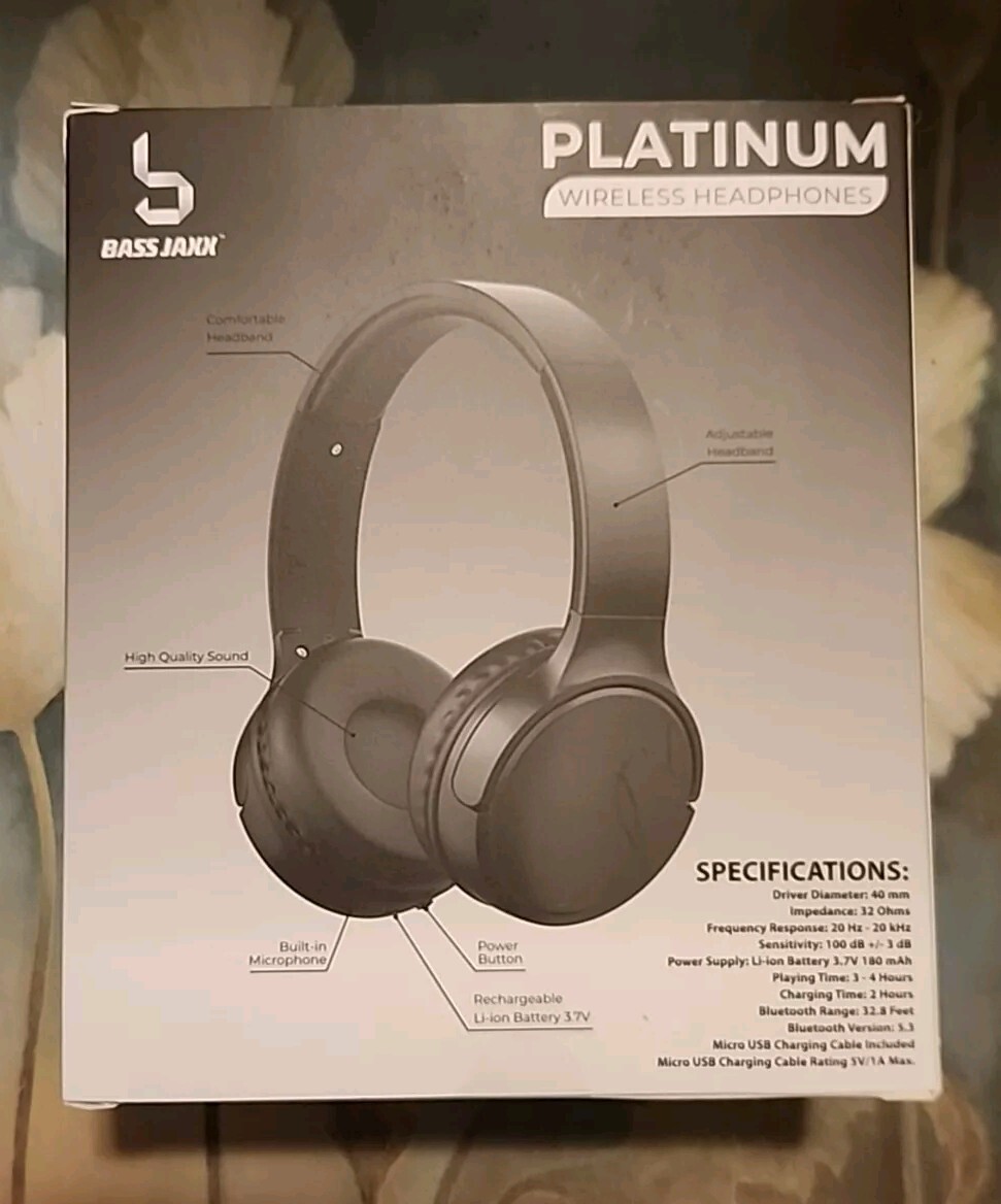 Bass Jaxx Platinum Wireless Bluetooth Headphones Black Rechargeable