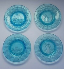Vintage Tiara Indiana Glass Blue Child's Nursery Rhyme Plates