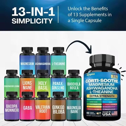 Corti-Soothe Cortisol Supplement Magnesium Glycinate 200MgL-Theanine150Mg 60Caps - Picture 10 of 15