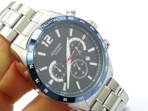 SEKONDA Men's Black Dial Chronograph Bracelet Wristwatch WORKING
