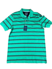 New Chaps Men's Short Sleeve Polo Shirt Green Navy Striped Size M MSRP 50