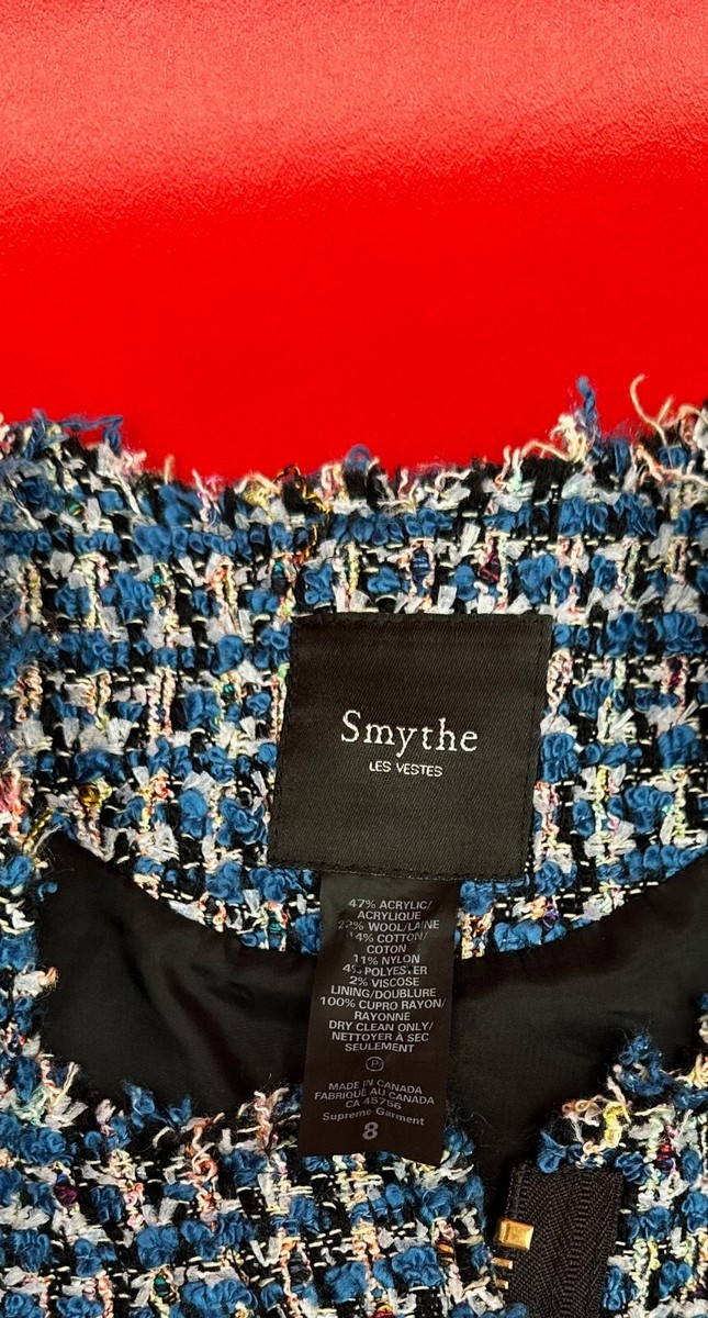 Smythe Blue Tweed Boucle Four Pockets 3/4 Slit Sleeve Jacket Smythe Blue Tweed Boucle Four Pockets 3/4 Slit Sleeve Jacket