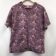 Share The Care Womens Size Medium Scrub Top Breast Cancer Black Pink Ribbon