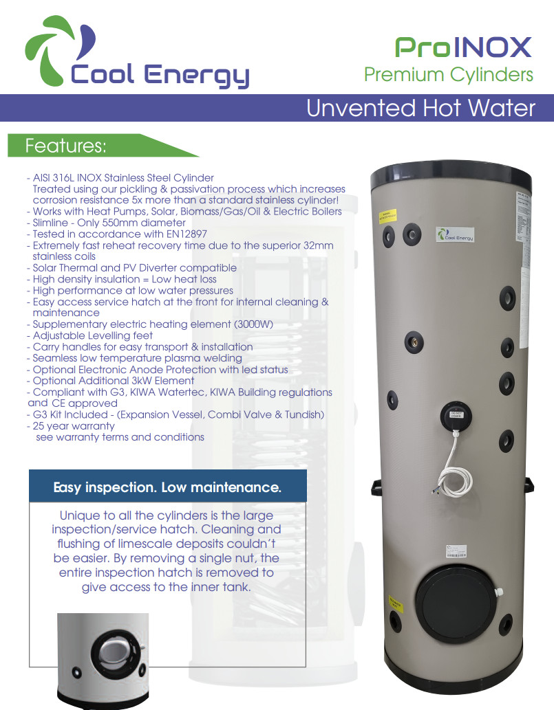Cool Energy Heat Pump Solar INOX Stainless Unvented Hot Water Cylinder ASHP  | eBay
